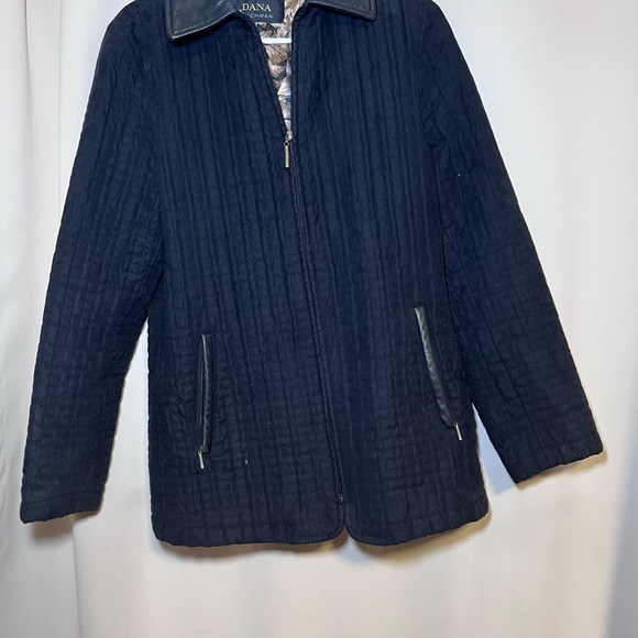 Dana Buchman Black Quilted Genuine Leather Trim Collar Zip Mid-Length Coat M - Picture 4 of 12